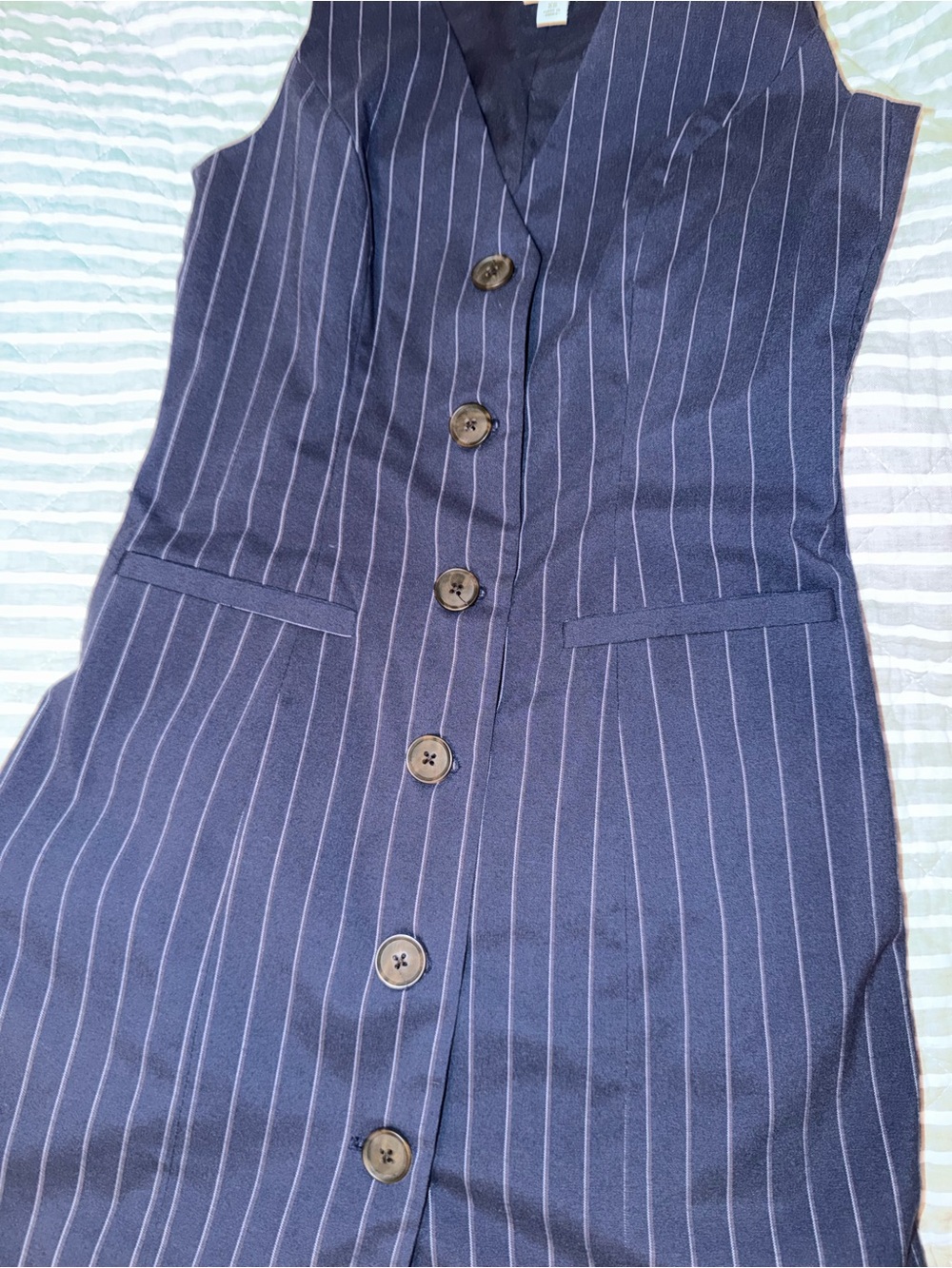 A New Day Navy Pinstripe Sleeveless Mini Dress XS - Picture 3 of 6